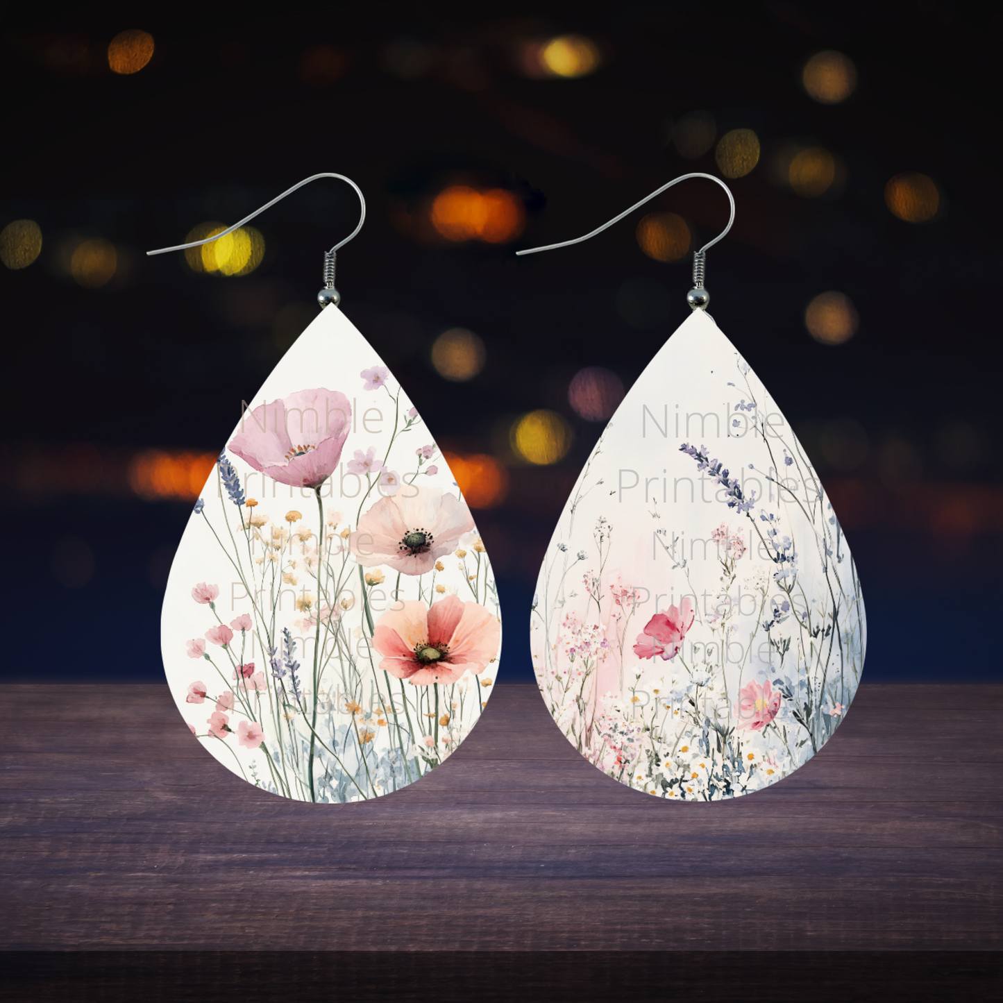 Teardrop Earring PNG Bundle Wildflower Earring Sublimation Designs Instant Digital Download Floral PNG