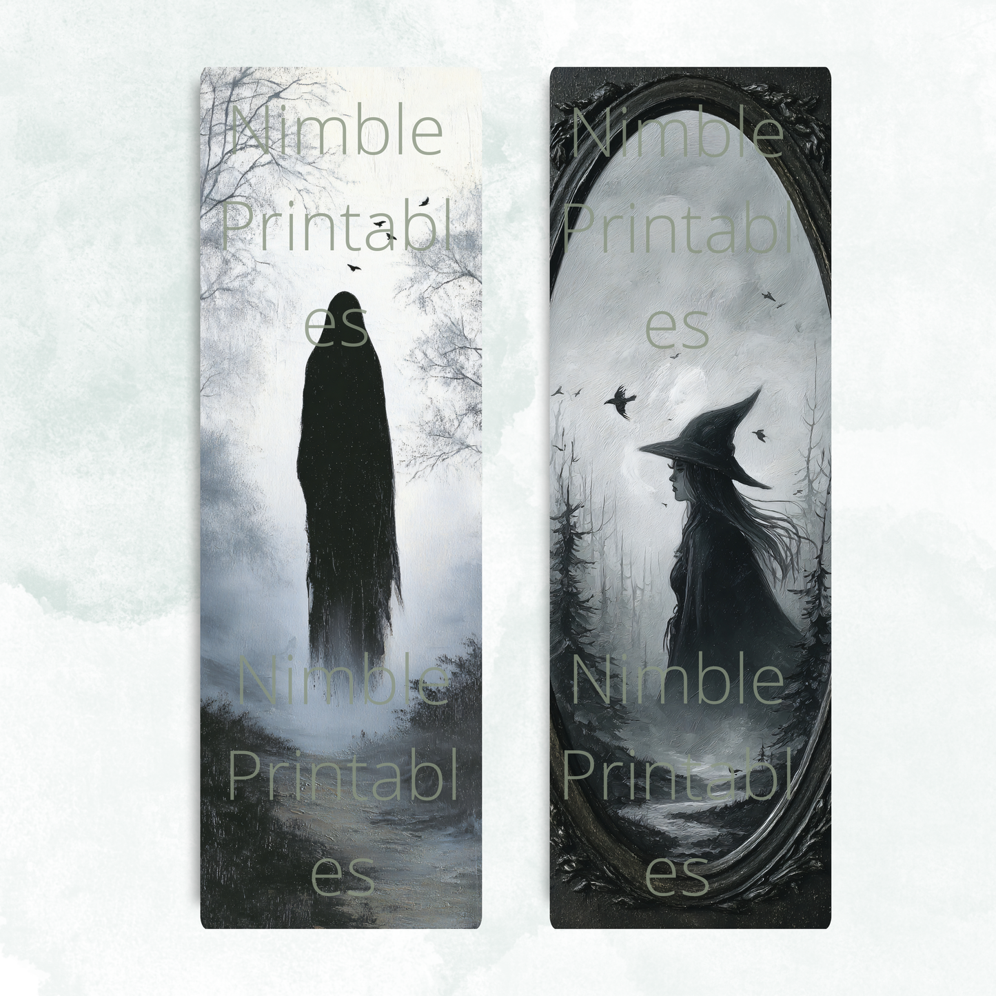 Printable Halloween Bookmarks Bundle PNG & JPG, Spooky Goth Witch, Ghost, Skeleton Fantasy, Dark Academia, Digital Instant Download