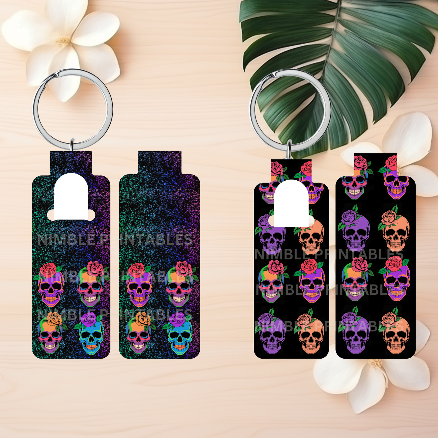 Neon Skull Lip Balm Holder Sublimation Bundle Halloween Key Ring Tag Fob PNG Design Instant Digital Download