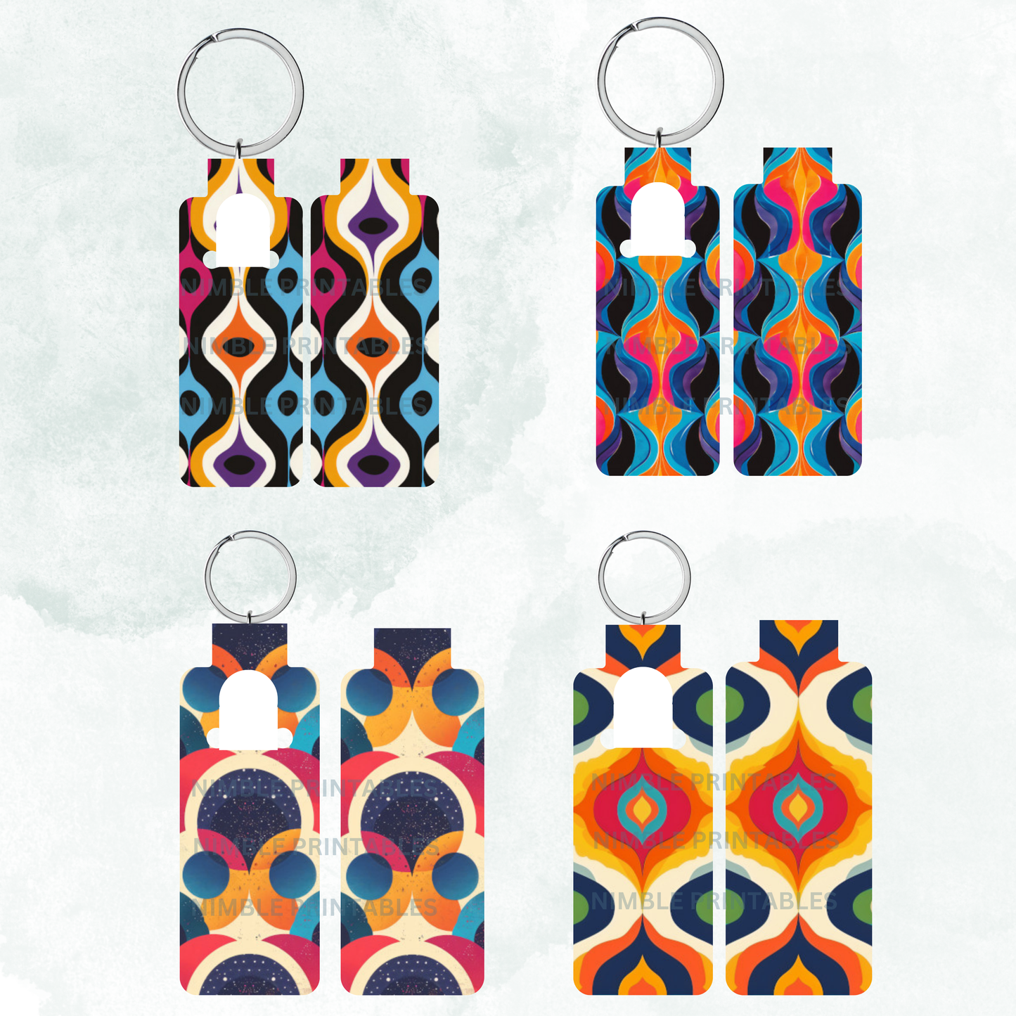 Retro Print Skinny Lip Balm Sublimation Bundle Skinny Lip Balm Holder PNG Key Ring Tag Fob Digital Downloads, Instant Download Groovy png