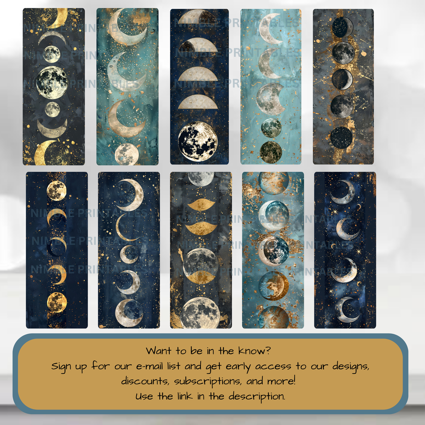 Moon Phase Wall Art Set, Celestial Night Sky Prints, Gold Blue Moon Artwork, Bohemian Home Decor, Mystical Space Themed Bedroom Gallery