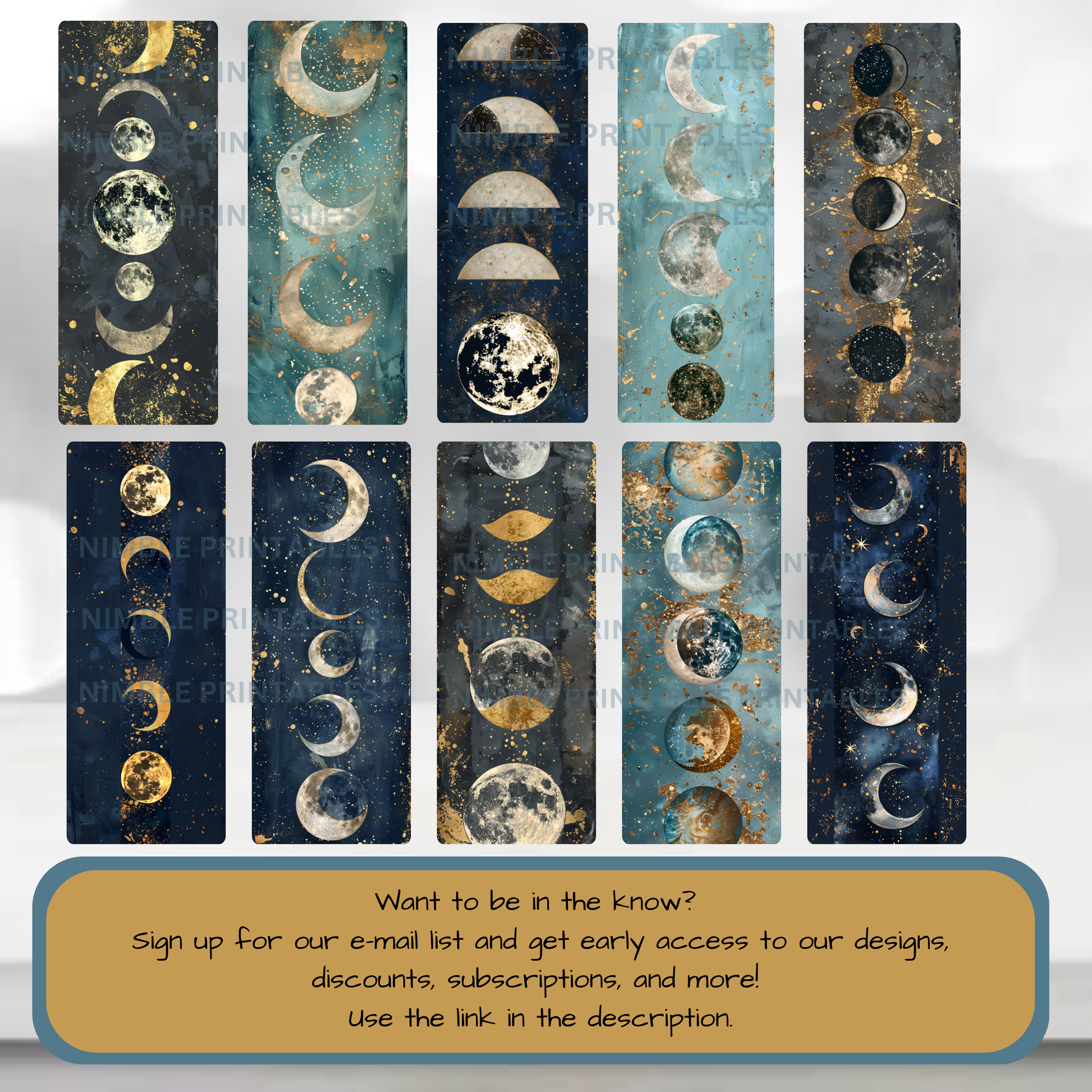 Moon Phase Wall Art Set, Celestial Night Sky Prints, Gold Blue Moon Artwork, Bohemian Home Decor, Mystical Space Themed Bedroom Gallery