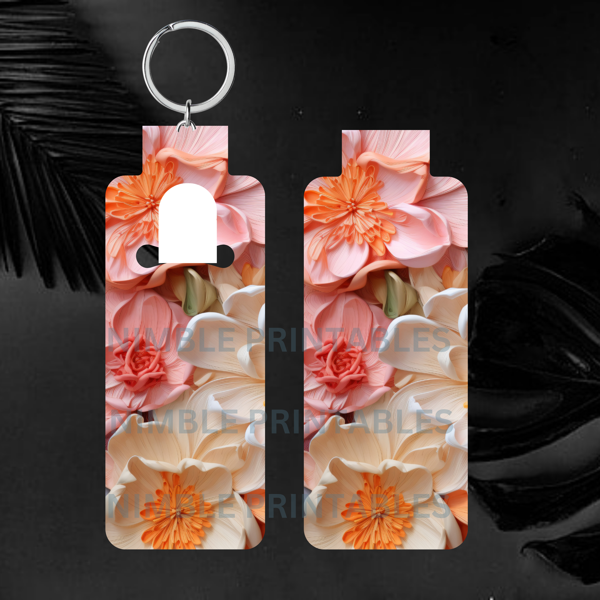 Floral Keychain Set, Orange Blossom Design, Elegant Gift, Stylish Women's Accessory, Unique Flower Pattern