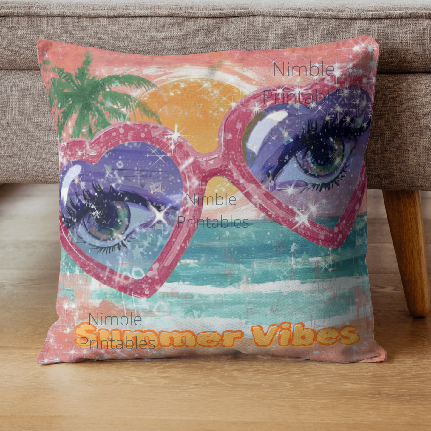 Pink Heart Sunglasses Beach PNG, Sparkly Tropical Sunset Sublimation Design, Retro Summer Art, Coastal png, Instant Digital Download