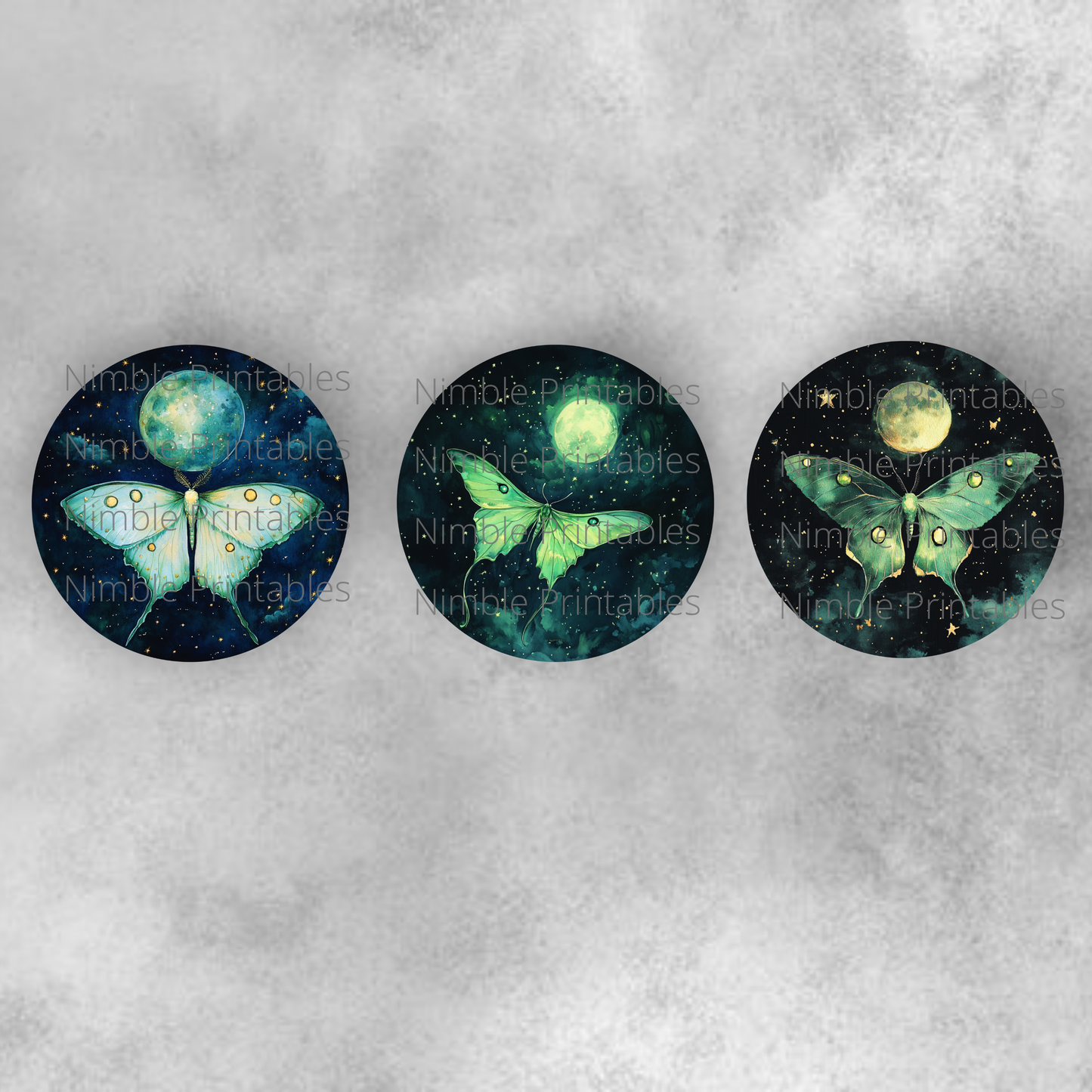 Luna Moth Car Coaster PNG Instant Downloads Sublimation Design Car Accessories Whimsical PNG, Witchy PNG Car Coaster Designs Round Key Chain
