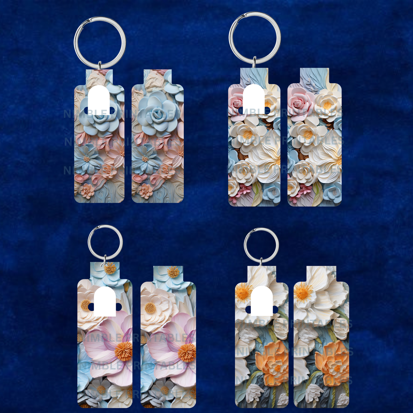 3D Floral Skinny Lip Balm Sublimation Bundle Skinny Lip Balm Holder PNG Key Ring Tag Fob Digital Downloads, Instant Download