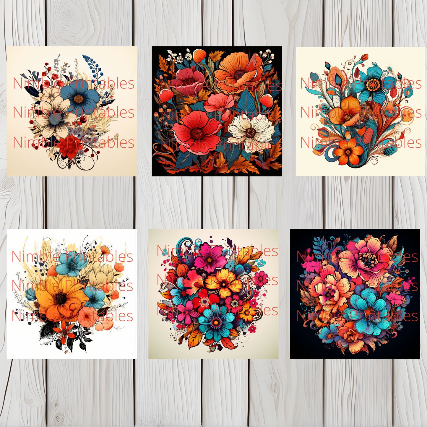 Boho Floral Square Coaster PNG, Coaster Bundle, Floral png, Boho PNG, Instant Downloads Sublimation Design