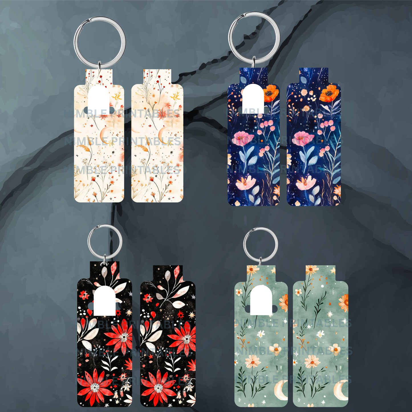 Celestial Floral Skinny Lip Balm Holder PNG Chapstick holder PNG Key Ring Tag Fob Digital Downloads, Instant Download, Sublimation Bundle