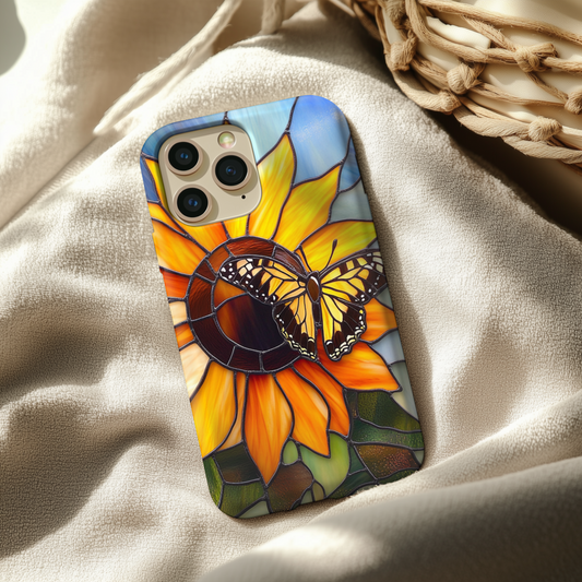 Stained Glass Sunflower and Butterfly Phone Case - Floral gift for mom