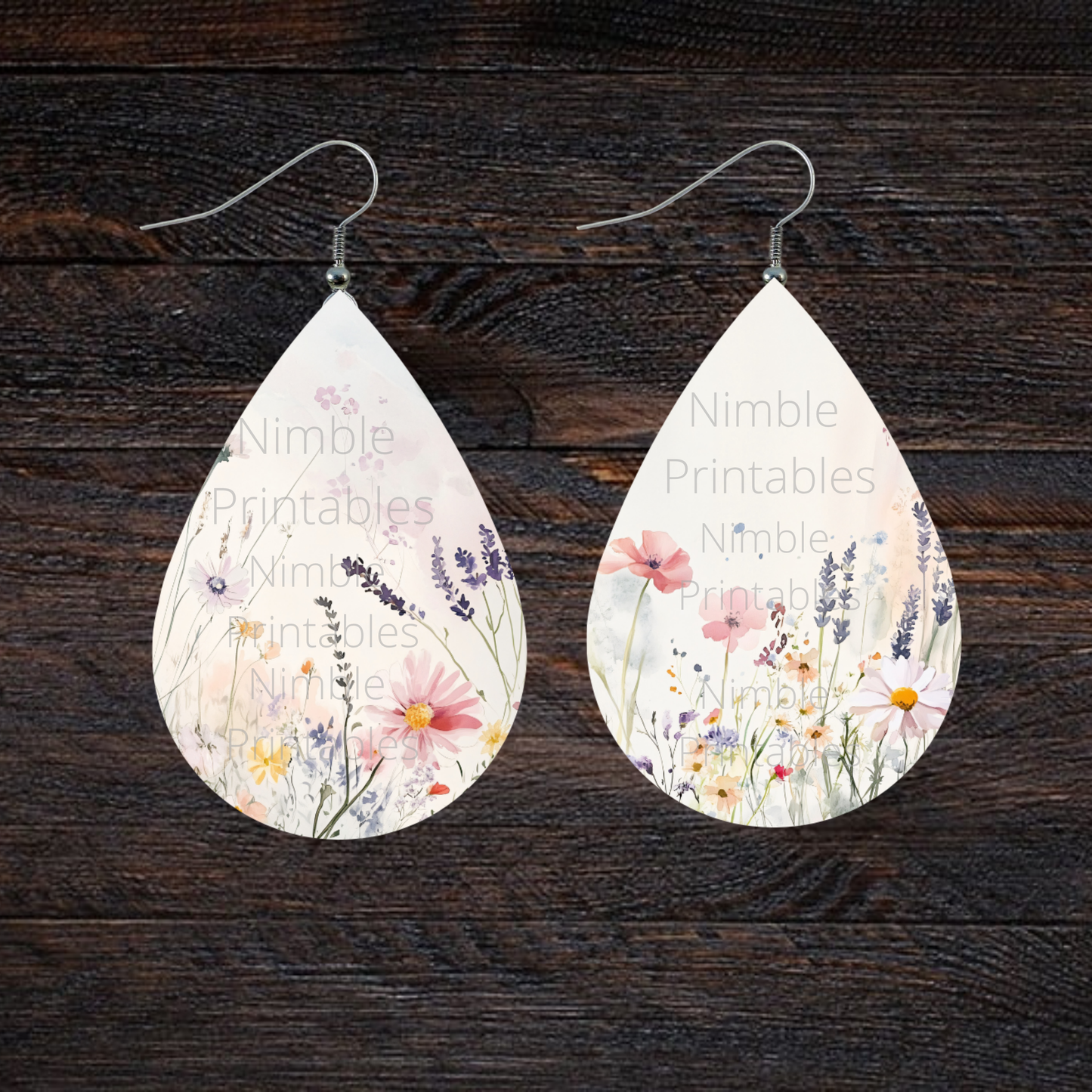 Teardrop Earring PNG Bundle Wildflower Earring Sublimation Designs Instant Digital Download Floral PNG