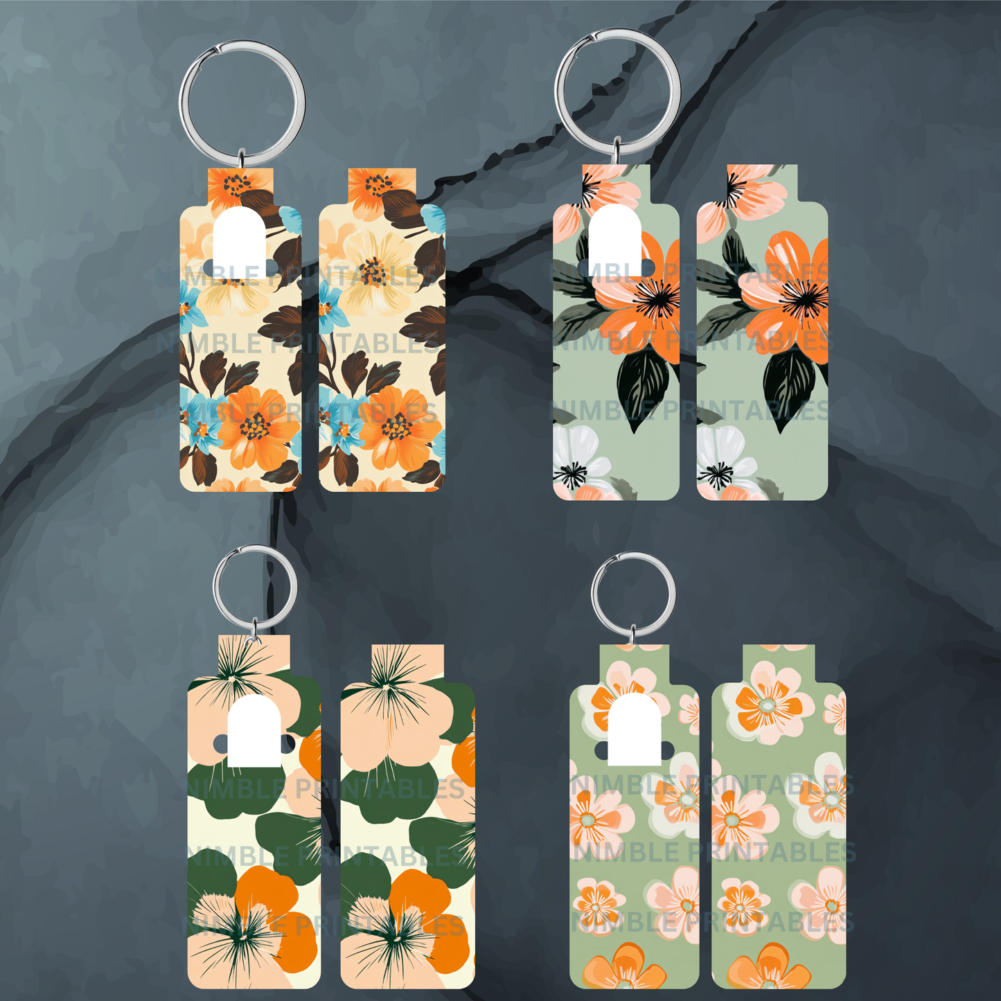 Skinny Lip Balm Sublimation Bundle Lip Balm Holder PNG Key Ring Tag Fob Digital Downloads, Instant Download Orange PNG Pink PNG Floral PNG