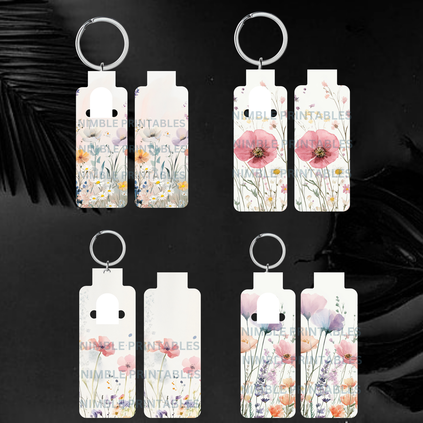 Wildflower Lip Balm Sublimation Bundle Skinny Lip Balm Holder PNG Key Ring Tag Fob Instant Dgital Download Floral PNG