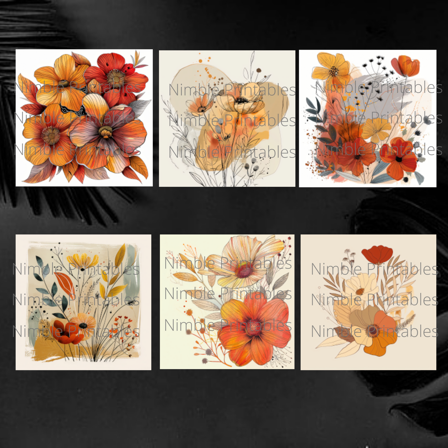 Autumn Boho Floral Square Coaster PNG, Coaster Bundle, Floral png, Boho PNG, Instant Downloads Sublimation Design