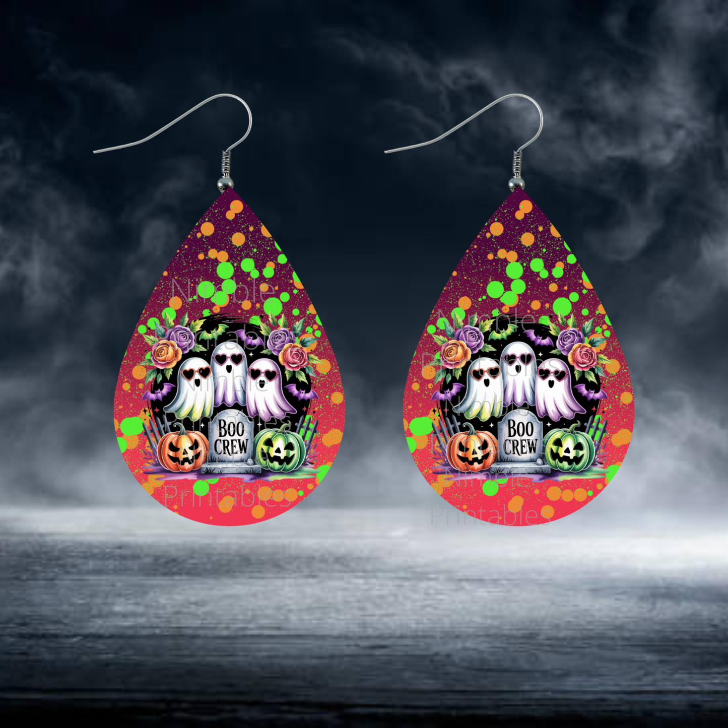 Halloween Teardrop Earring PNG Sublimation Designs, Ghost, Black Cat, Highland Cow PNGs Boo Crew PNG, Digital Instant Downloads