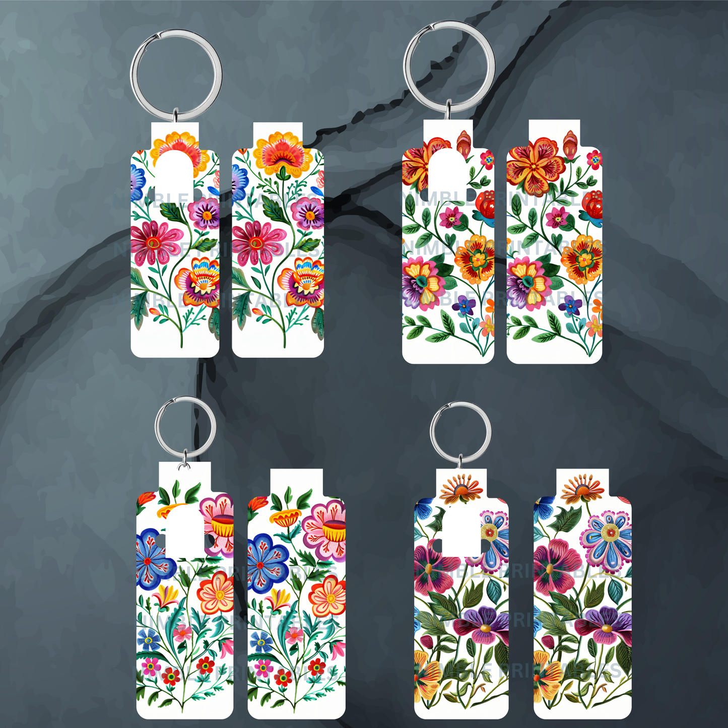 Mexican Floral Skinny Lip Balm Sublimation Bundle Skinny Lip Balm Holder PNG Key Ring Tag Fob Digital Downloads, Instant Download