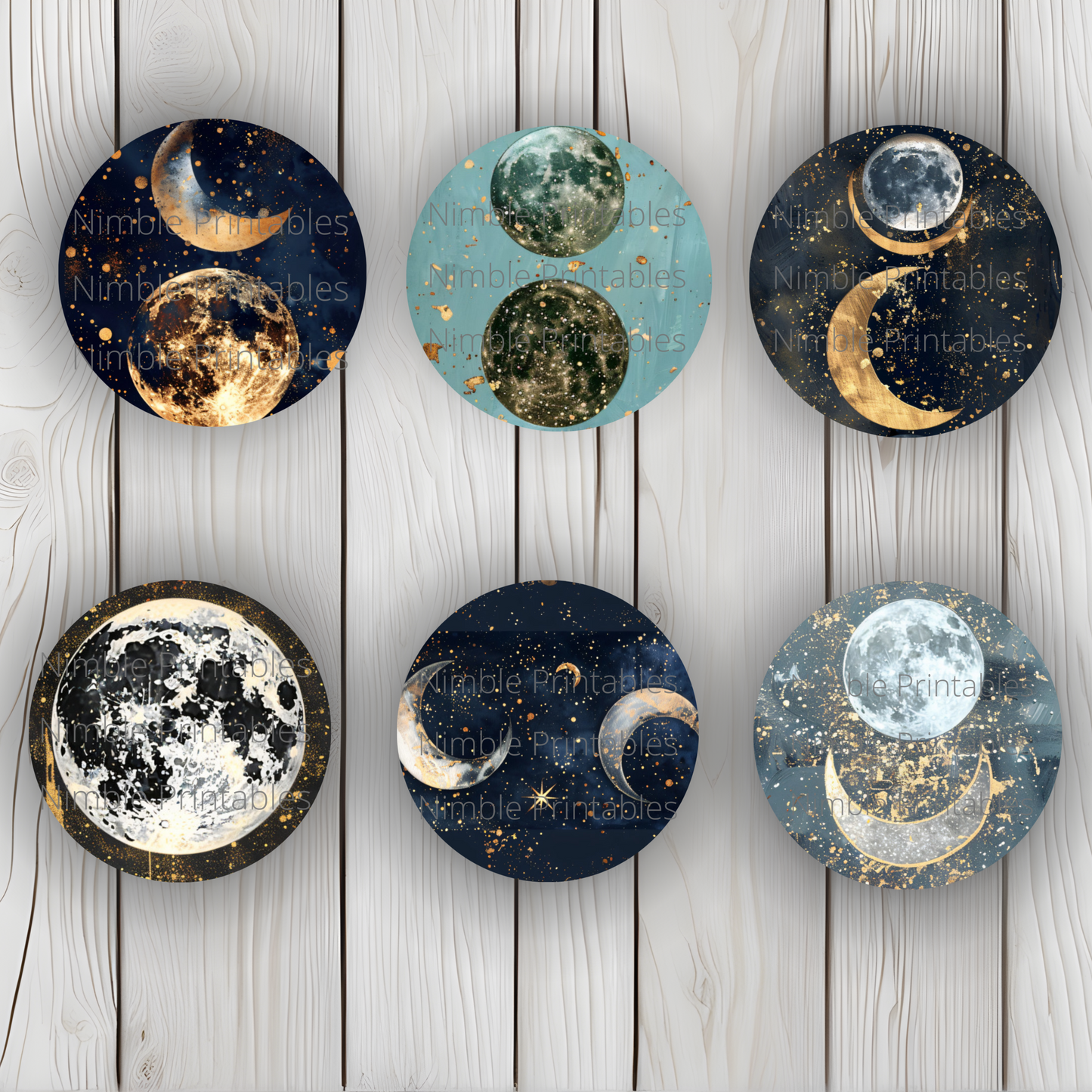 Celestial Moon Car Coaster PNG, Instant Downloads Bundle, Sublimation Design, Car Accessories, Star PNG