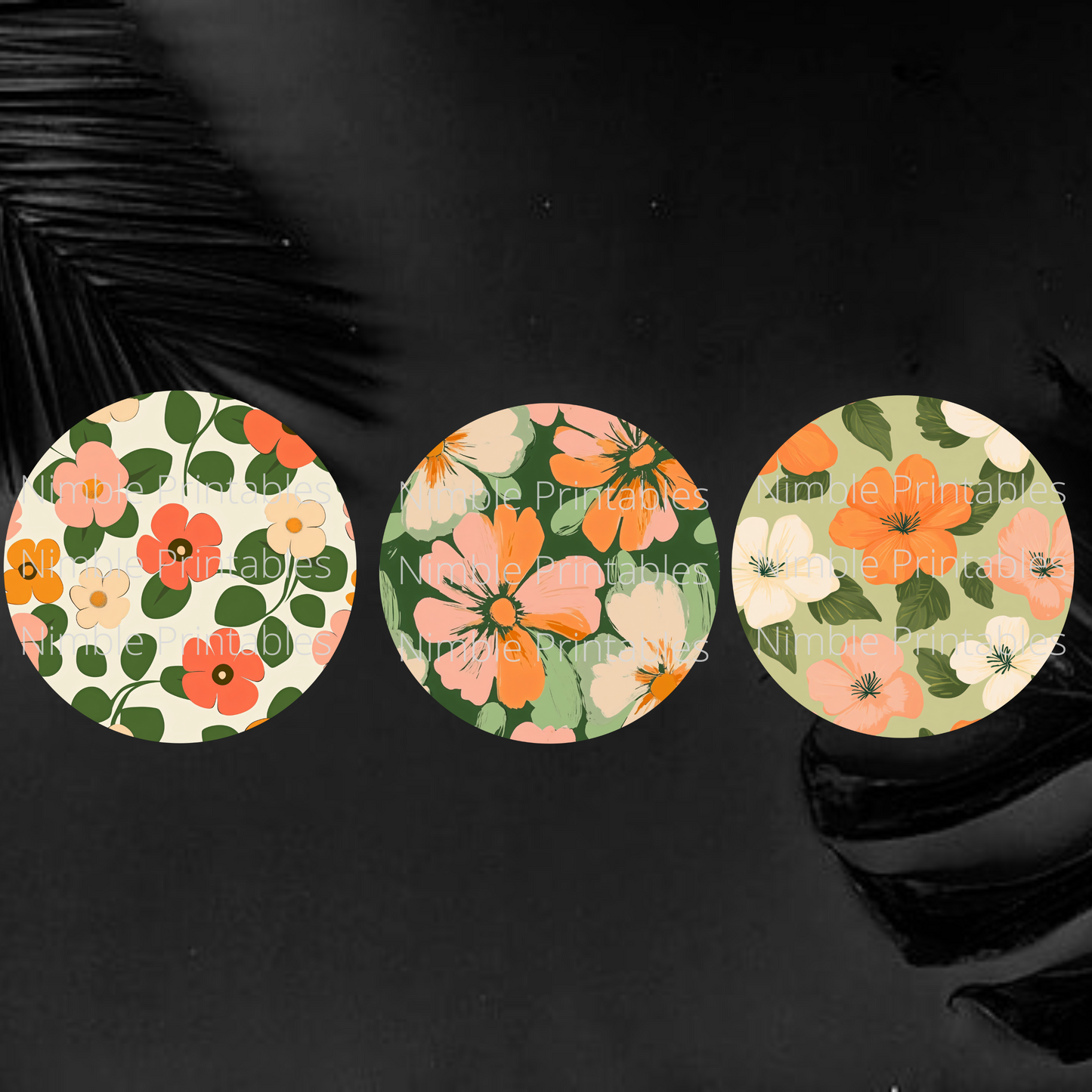 Coaster PNG, Car Coaster PNG, Orange and Pink Floral Bundle Instant Downloads Sublimation Design Car Accessories