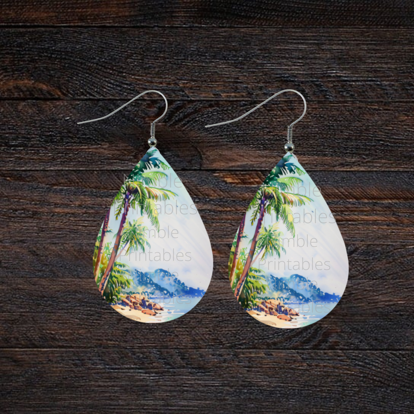 Teardrop Earring PNG Beach PNG, Summer Earrings, Watercolor Earrings Sublimation Earring Designs Digital Download Instant Download