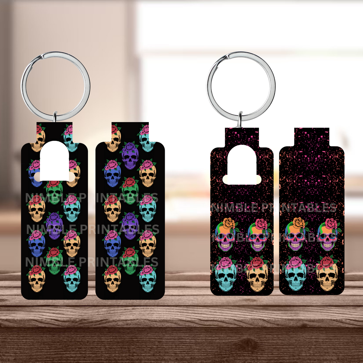 Neon Skull Lip Balm Holder Sublimation Bundle Halloween Key Ring Tag Fob PNG Design Instant Digital Download