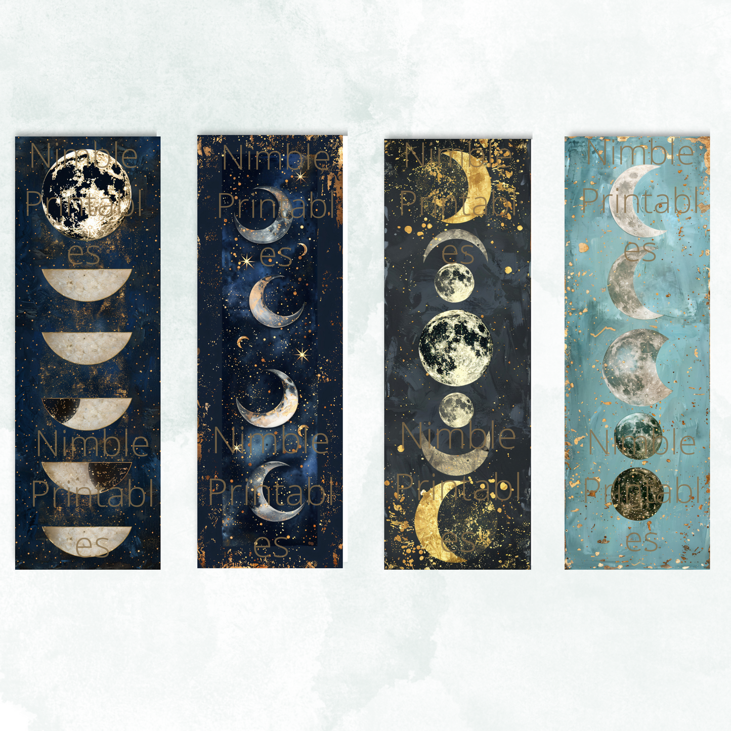 Printable Bookmarks Bundle Celestial Moon, Digital Downloads, Watercolor Bookmark, 40 PNG and 40 JPG Bookmark Sublimation Celestial Print