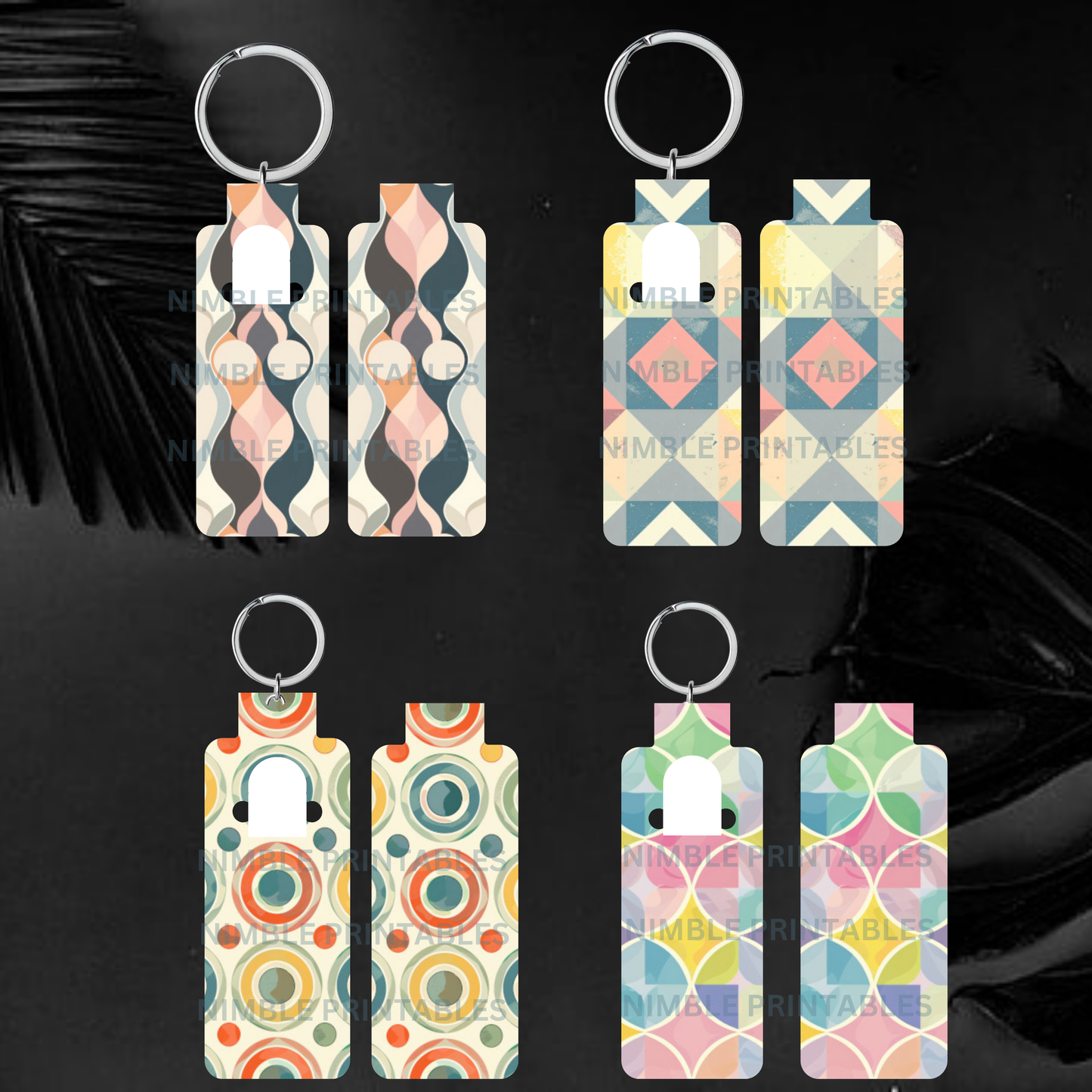 Retro Print Skinny Lip Balm Sublimation Bundle Skinny Lip Balm Holder PNG Key Ring Tag Fob Digital Downloads, Instant Download Groovy png