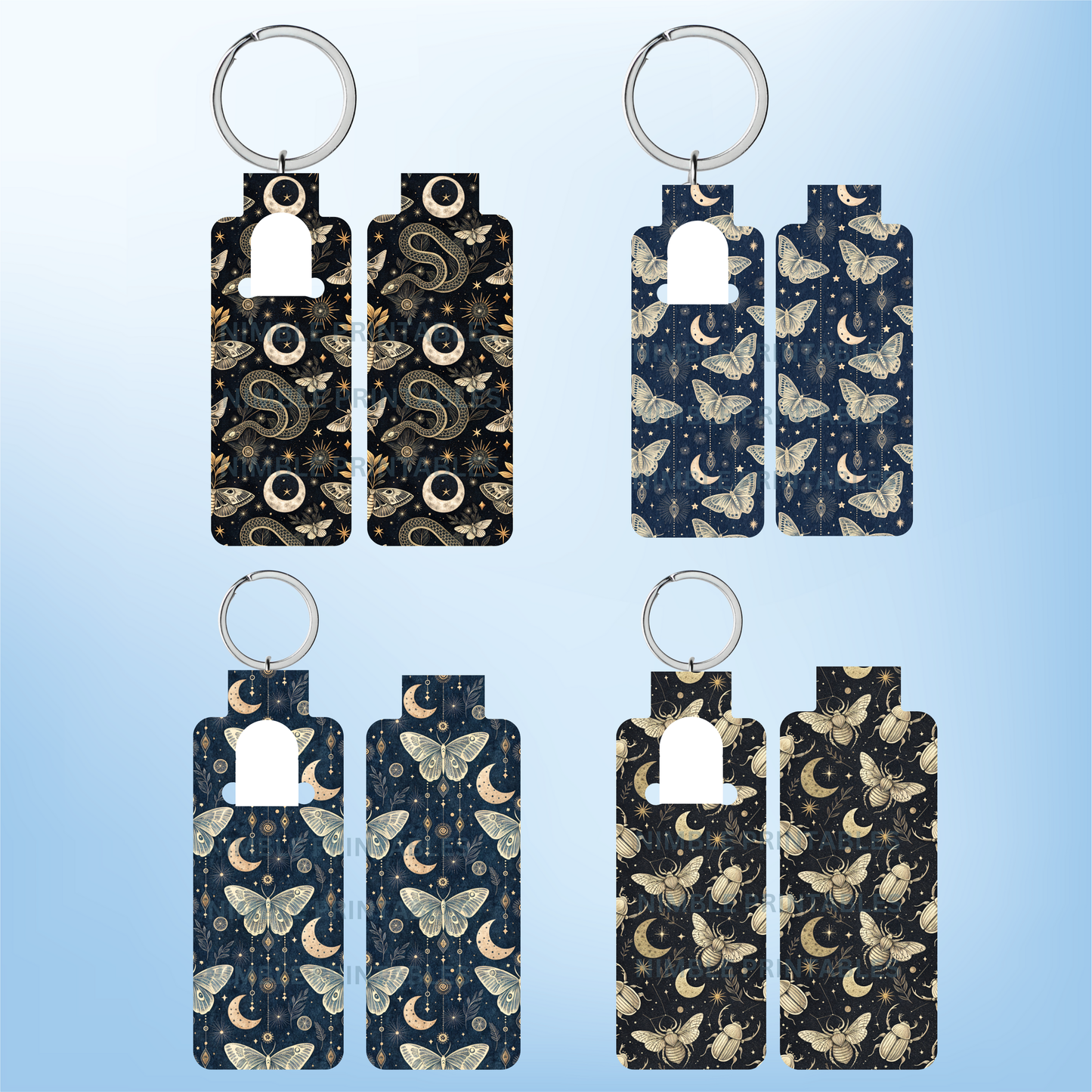 Celestial Keychain Set, Moon and Stars, Blue Gold Aesthetic, Space Themed Accessories, Unique Astrology Gifts, Zodiac Signs Art Key Tags