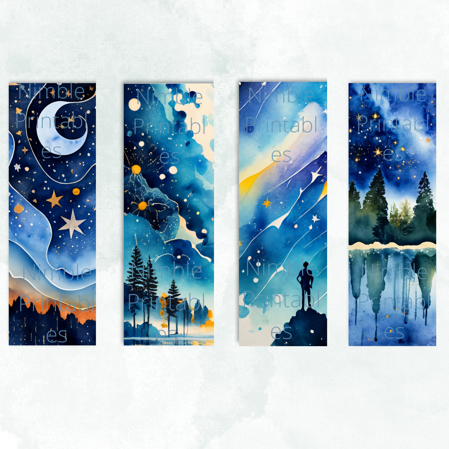 Printable Bookmarks Bundle Night Sky Theme, Digital Downloads, Watercolor bookmark, 30 PNG and JPG Bookmark Sublimation