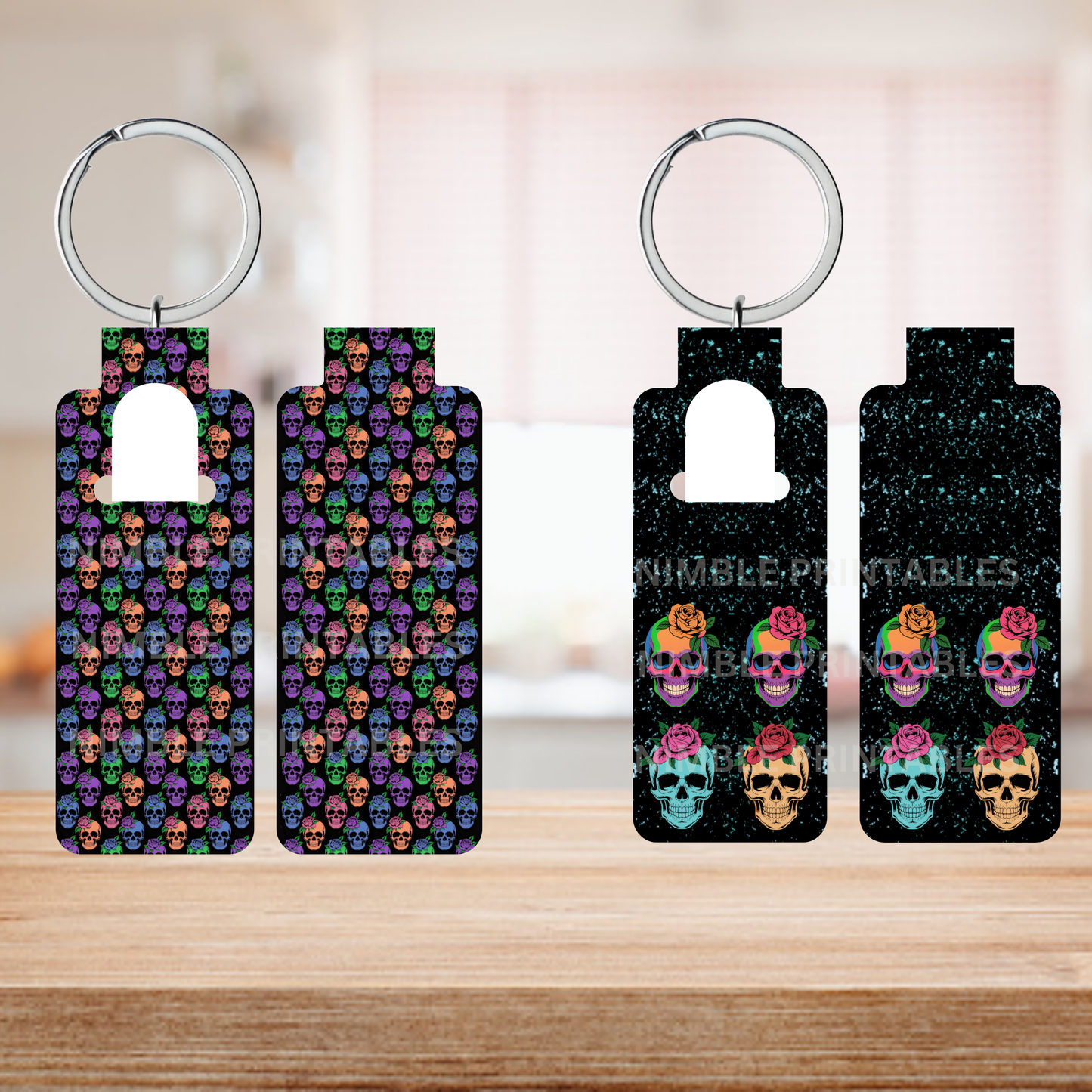 Neon Skull Lip Balm Holder Sublimation Bundle Halloween Key Ring Tag Fob PNG Design Instant Digital Download