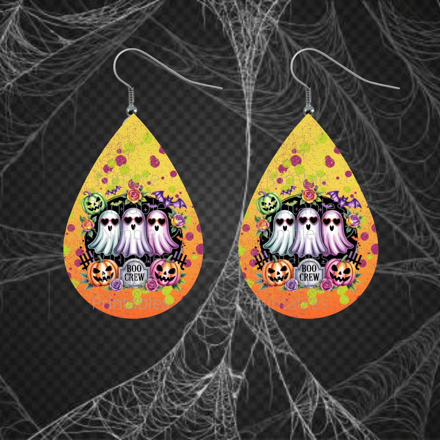 Halloween Teardrop Earring PNG Sublimation Designs, Ghost, Black Cat, Highland Cow PNGs Boo Crew PNG, Digital Instant Downloads