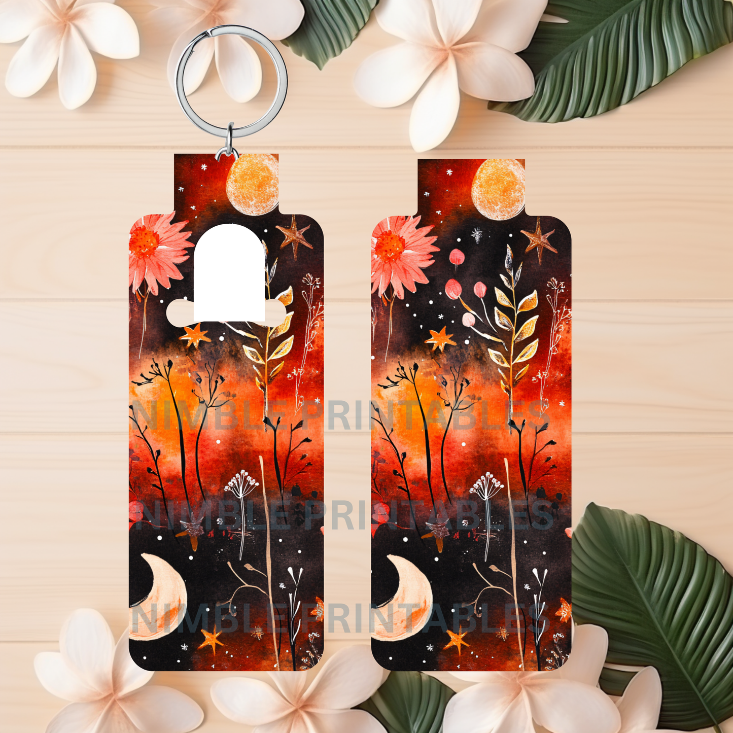 Celestial Floral Skinny Lip Balm Holder PNG Chapstick holder PNG Key Ring Tag Fob Digital Downloads, Instant Download, Sublimation Bundle