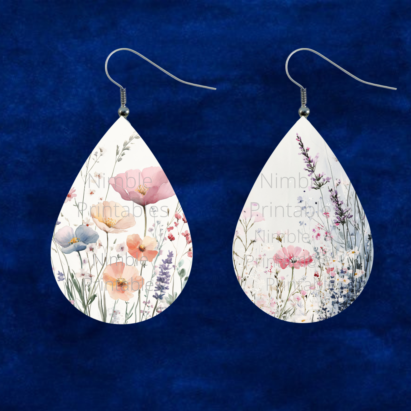 Teardrop Earring PNG Bundle Wildflower Earring Sublimation Designs Instant Digital Download Floral PNG