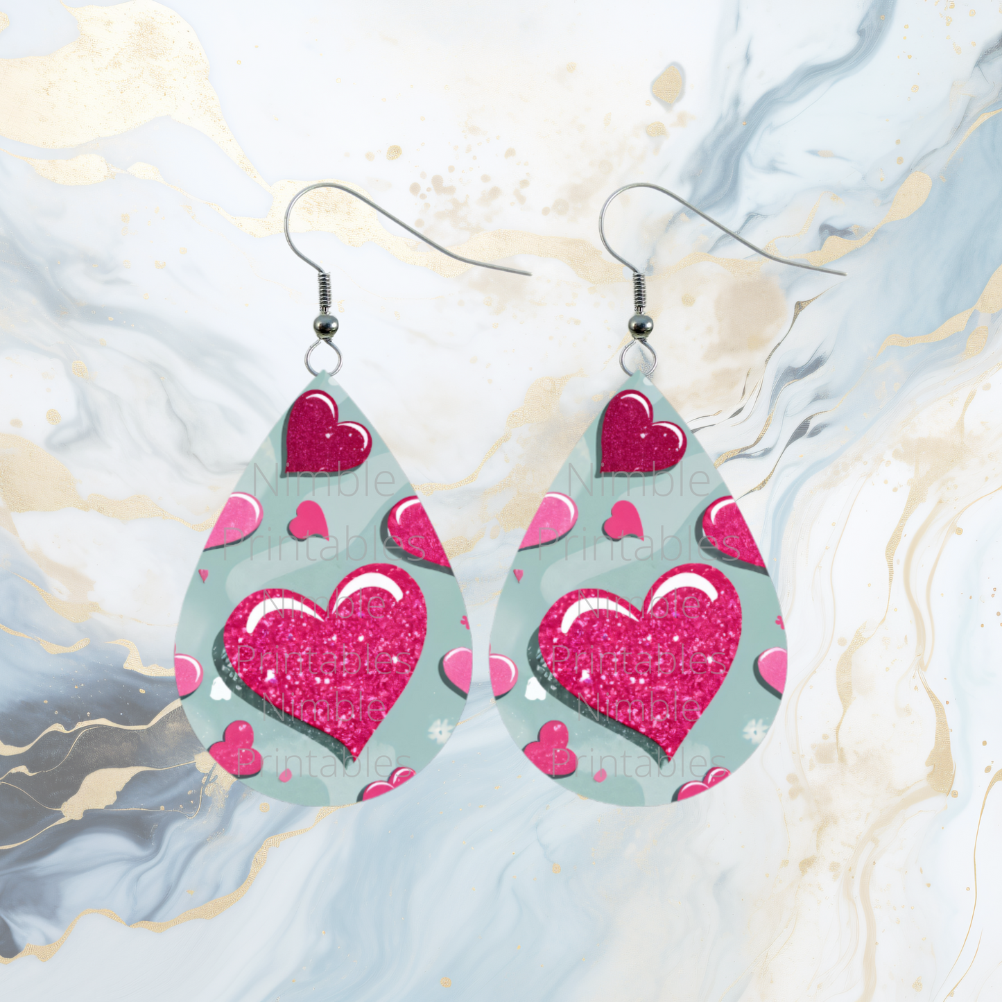 Valentines Day Teardrop Earrings PNG Sublimation Earring Designs Teardrop Earring Sublimation Digital Download Instant Download Hearts PNG
