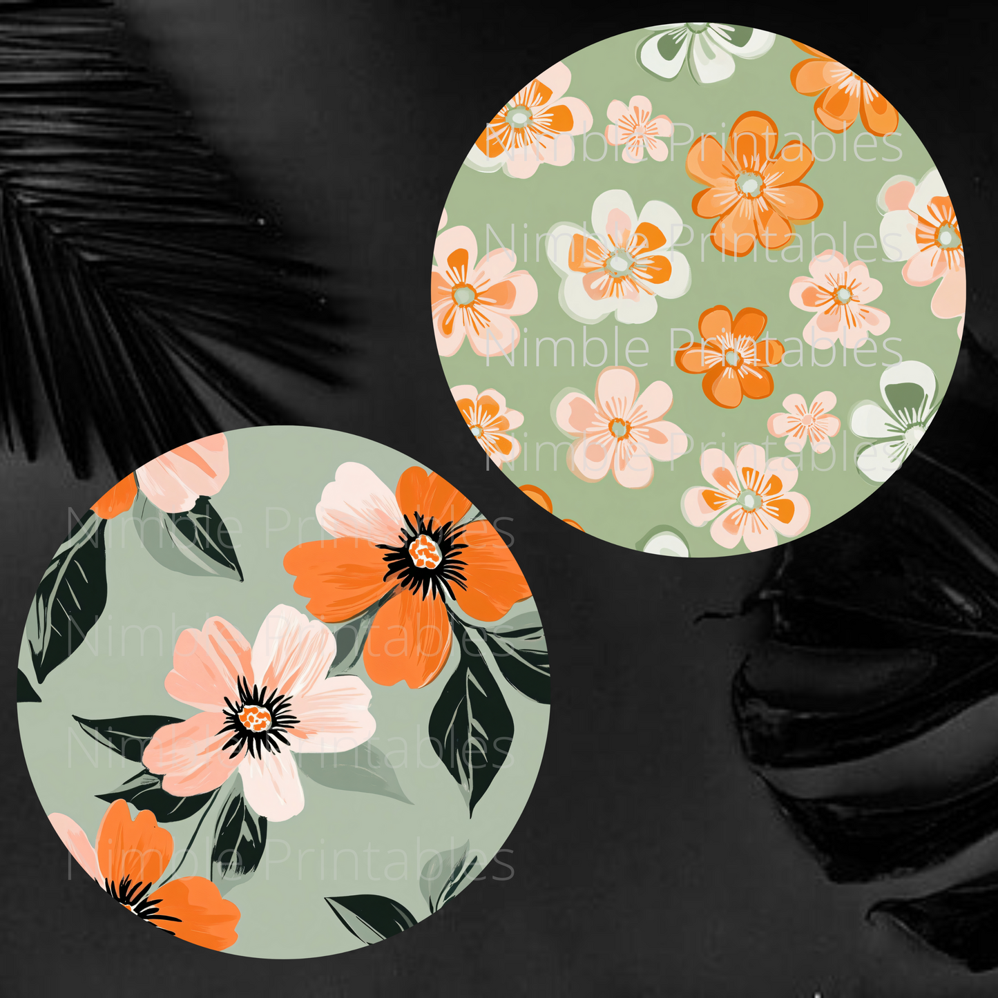 Coaster PNG, Car Coaster PNG, Orange and Pink Floral Bundle Instant Downloads Sublimation Design Car Accessories