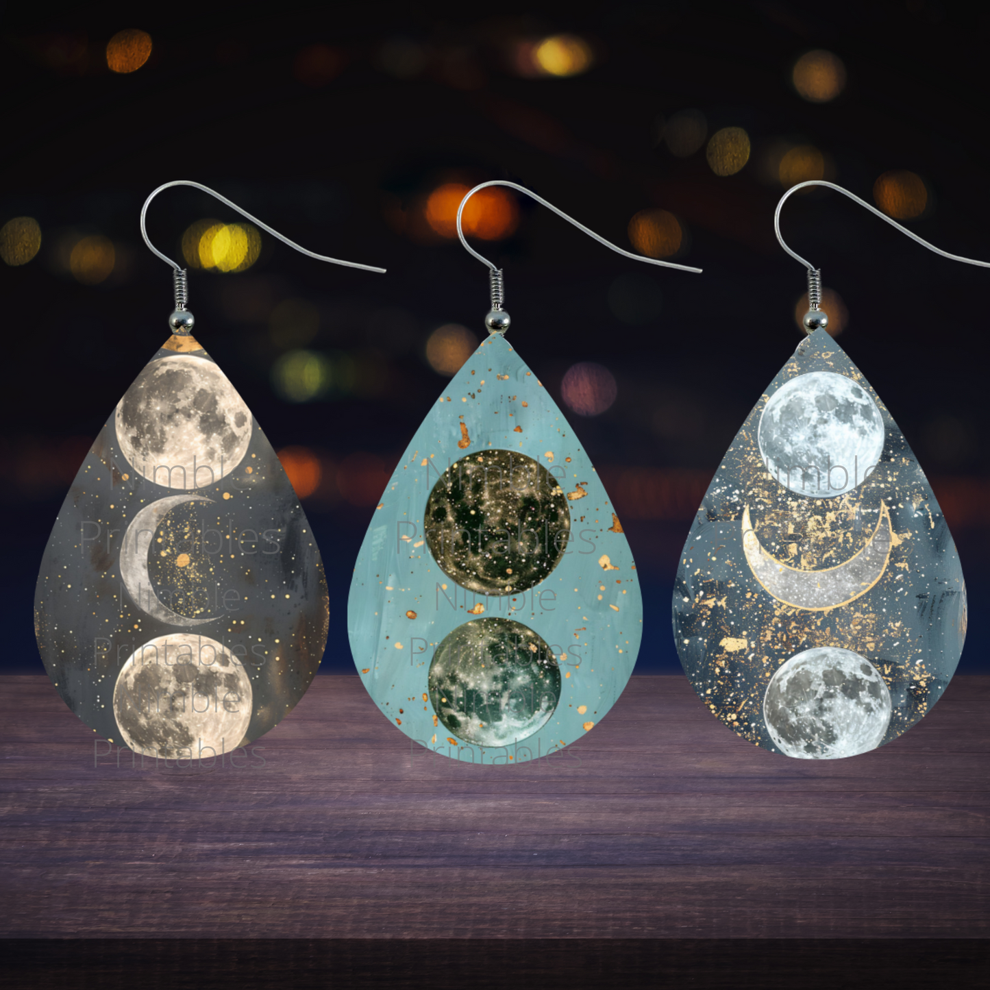 Teardrop Earring PNG Celestial Moon Earrings Sublimation Designs Digital Download Instant Download