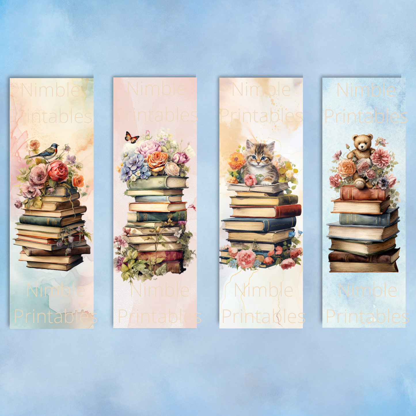 Cute Bookmarks Bundle, Printable Bookmarks, Digital Downloads, Watercolor Bookmark, 35 PNG and 35 JPG Bookmark Sublimation
