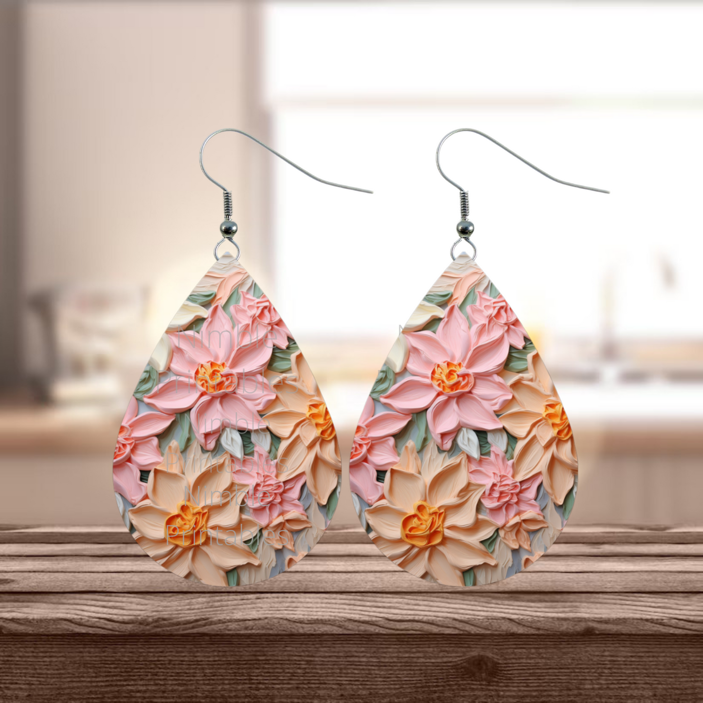 3D Floral Teardrop Earrings PNG Sublimation Earring Designs Teardrop Earring Sublimation Digital Download Instant Download Floral PNG