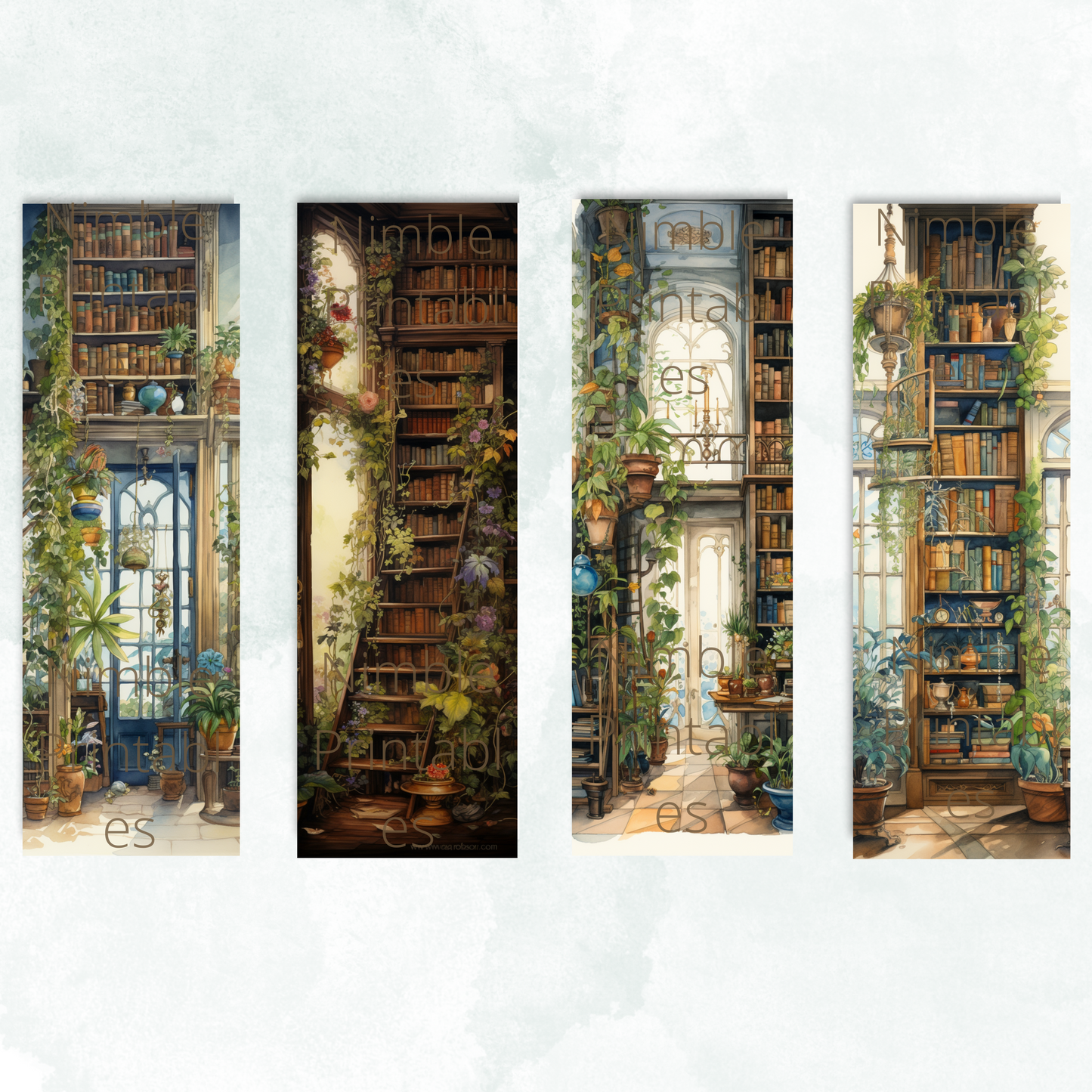 Printable Bookmarks Bundle Botanical Academia, Fantasy Bookmarks Digital Downloads, Watercolor Bookmark 25 PNG & 25 JPG Bookmark Sublimation