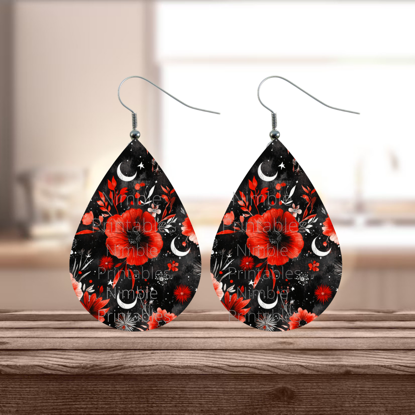 Celestial Wildflower Bundle Teardrop Earring PNG Earrings Sublimation Earring Designs Digital Download Instant Download Moon PNG, Floral PNG