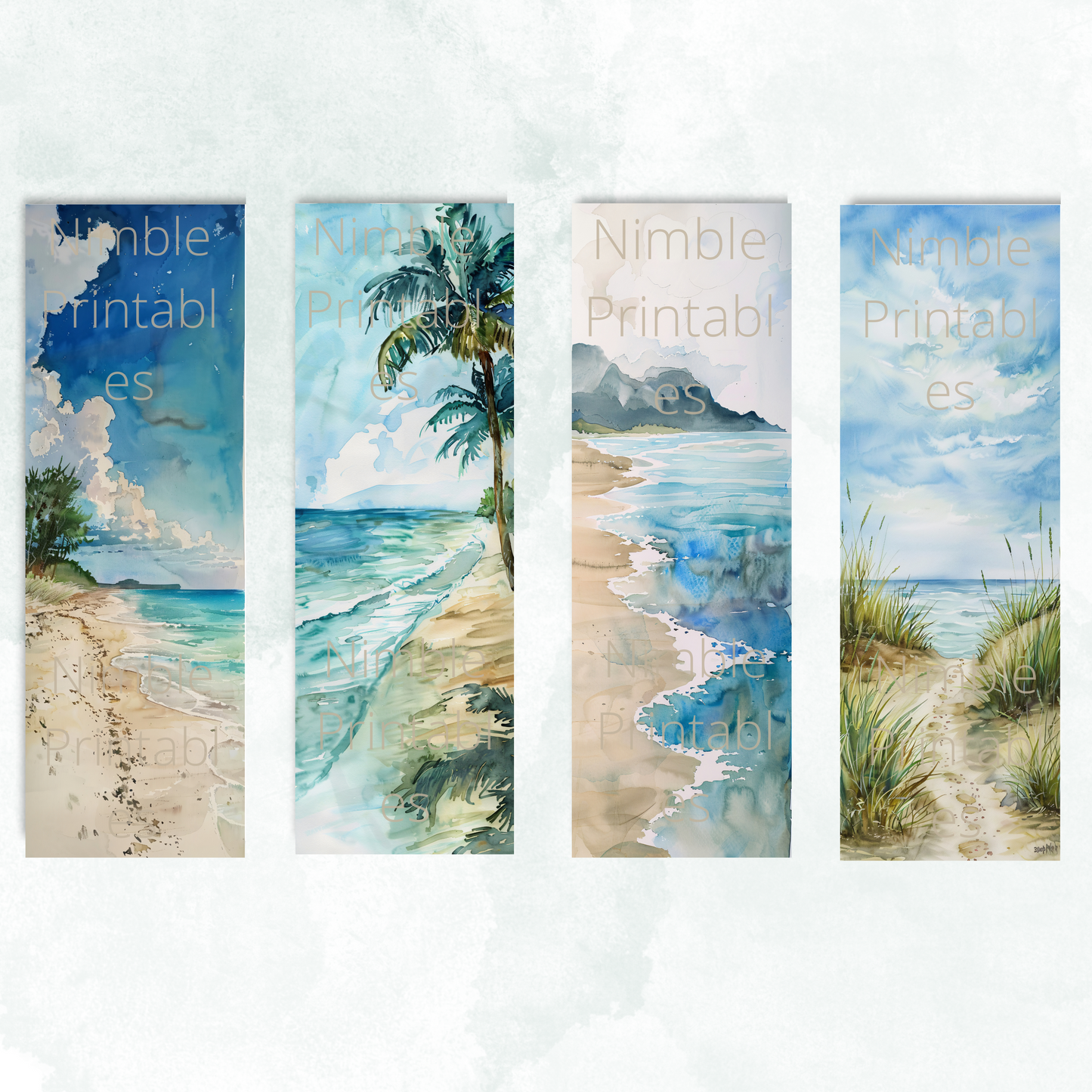 Printable Bookmarks Bundle Beach Theme, Digital Downloads, Watercolor Bookmark, 40 PNG and 40 JPG Bookmark Sublimation
