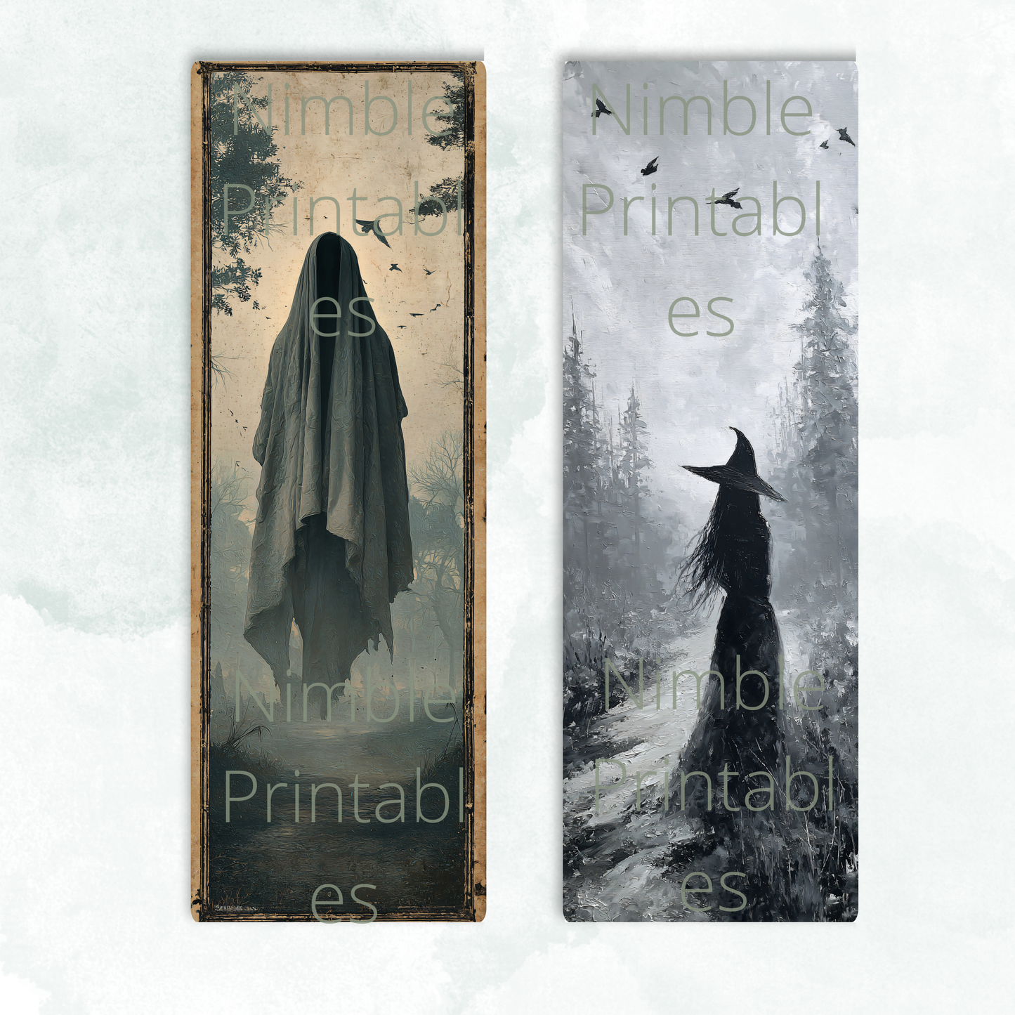 Printable Halloween Bookmarks Bundle PNG & JPG, Spooky Goth Witch, Ghost, Skeleton Fantasy, Dark Academia, Digital Instant Download