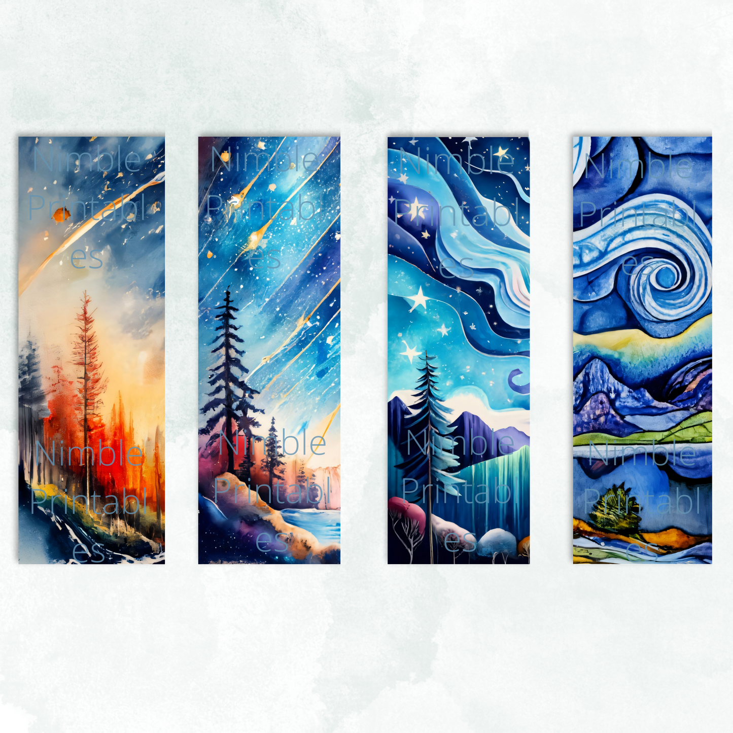 Printable Bookmarks Bundle Night Sky Theme, Digital Downloads, Watercolor bookmark, 30 PNG and JPG Bookmark Sublimation