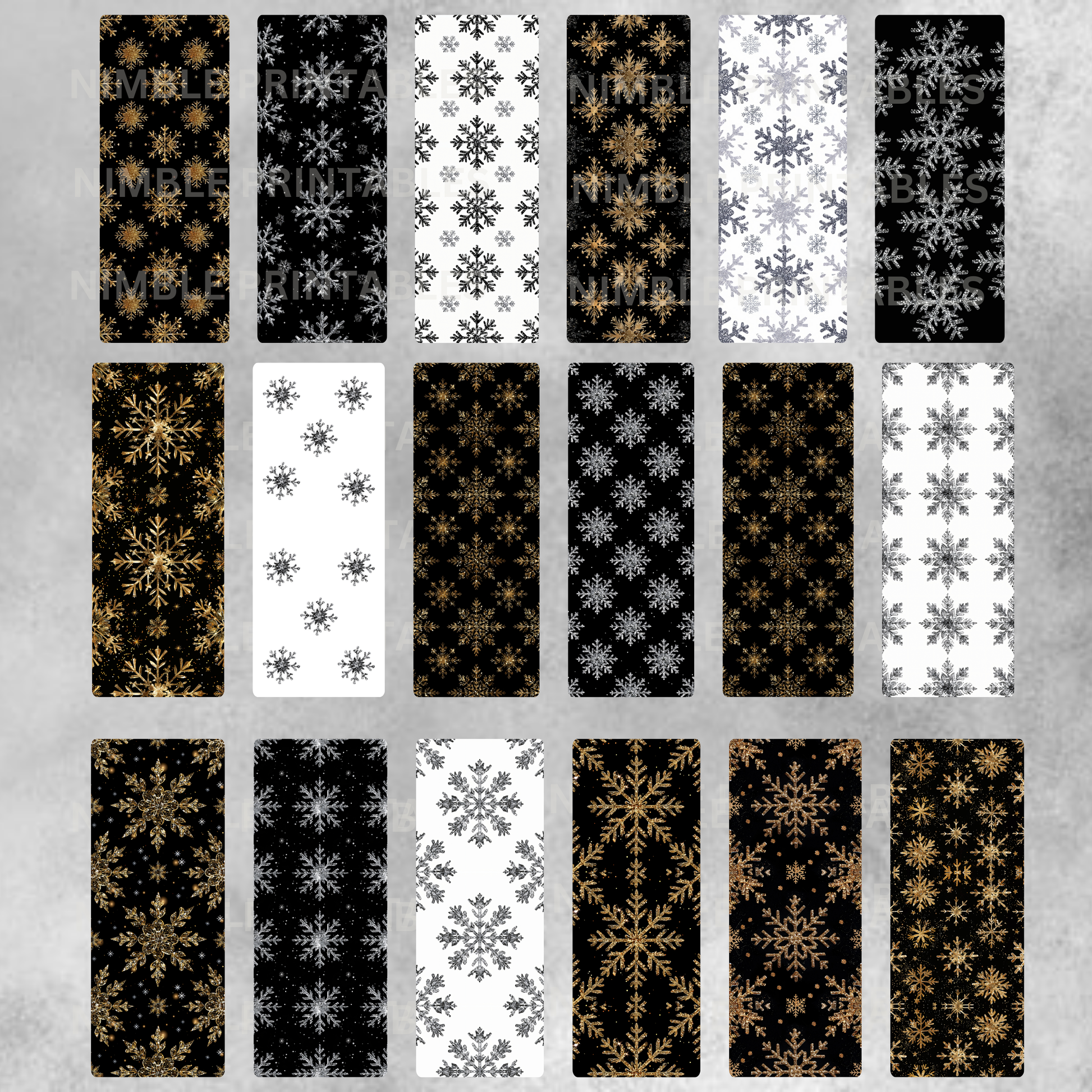 Winter Snowflake Patterns Digital Paper Pack, Seamless Background, Scrapbooking, Christmas Craft, Gold and Black Designs, Printable Art