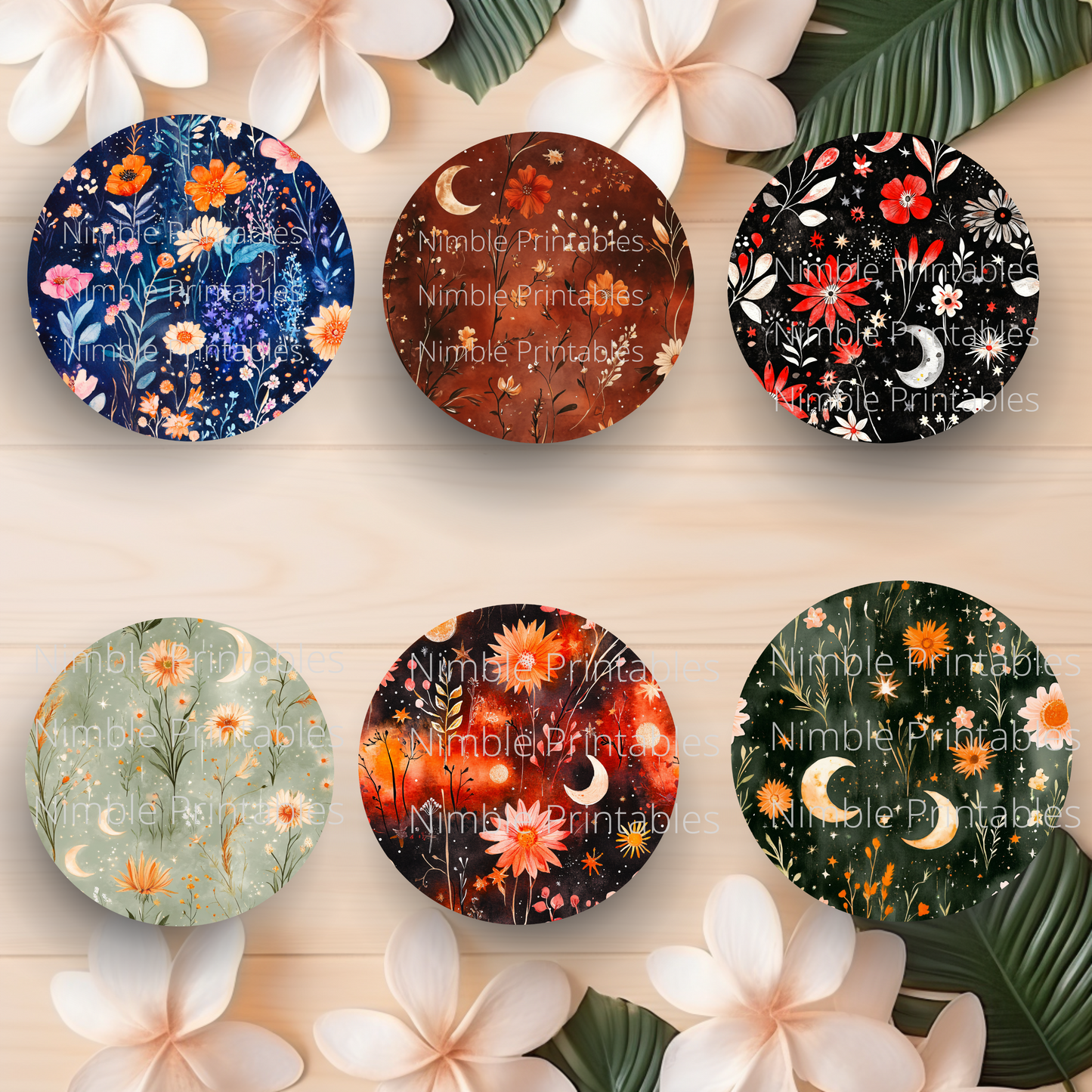 Celestial Floral Car Coaster PNG,  Car Coaster PNG, Instant Downloads, Sublimation Design Car Accessories Car Coaster Designs