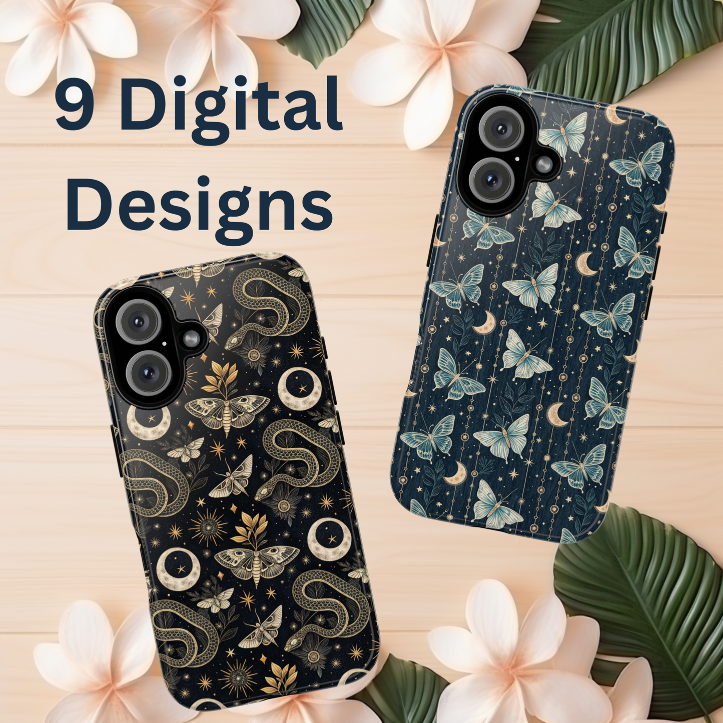 Cat Phone Case Sublimation PNG Design, Instant Digital Download, iPhone Or Samsung Cover, Snake, Luna Moth, Gothic Design