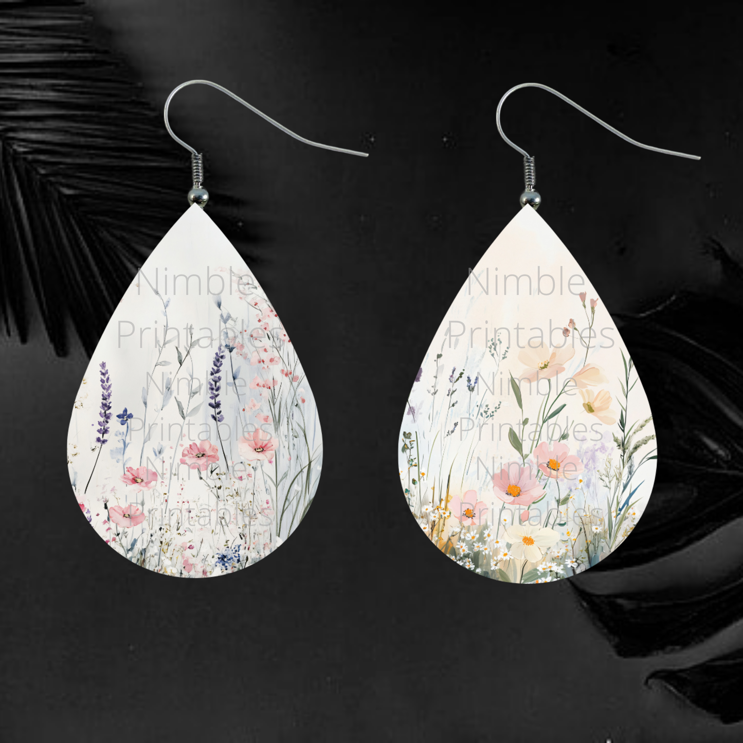 Teardrop Earring PNG Bundle Wildflower Earring Sublimation Designs Instant Digital Download Floral PNG