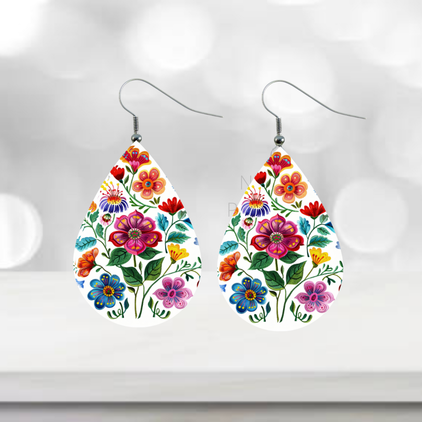 Mexican Floral Teardrop Earring PNG Earrings Sublimation Earring Designs Digital Download Instant Download Boho PNG, Eithnic PNG