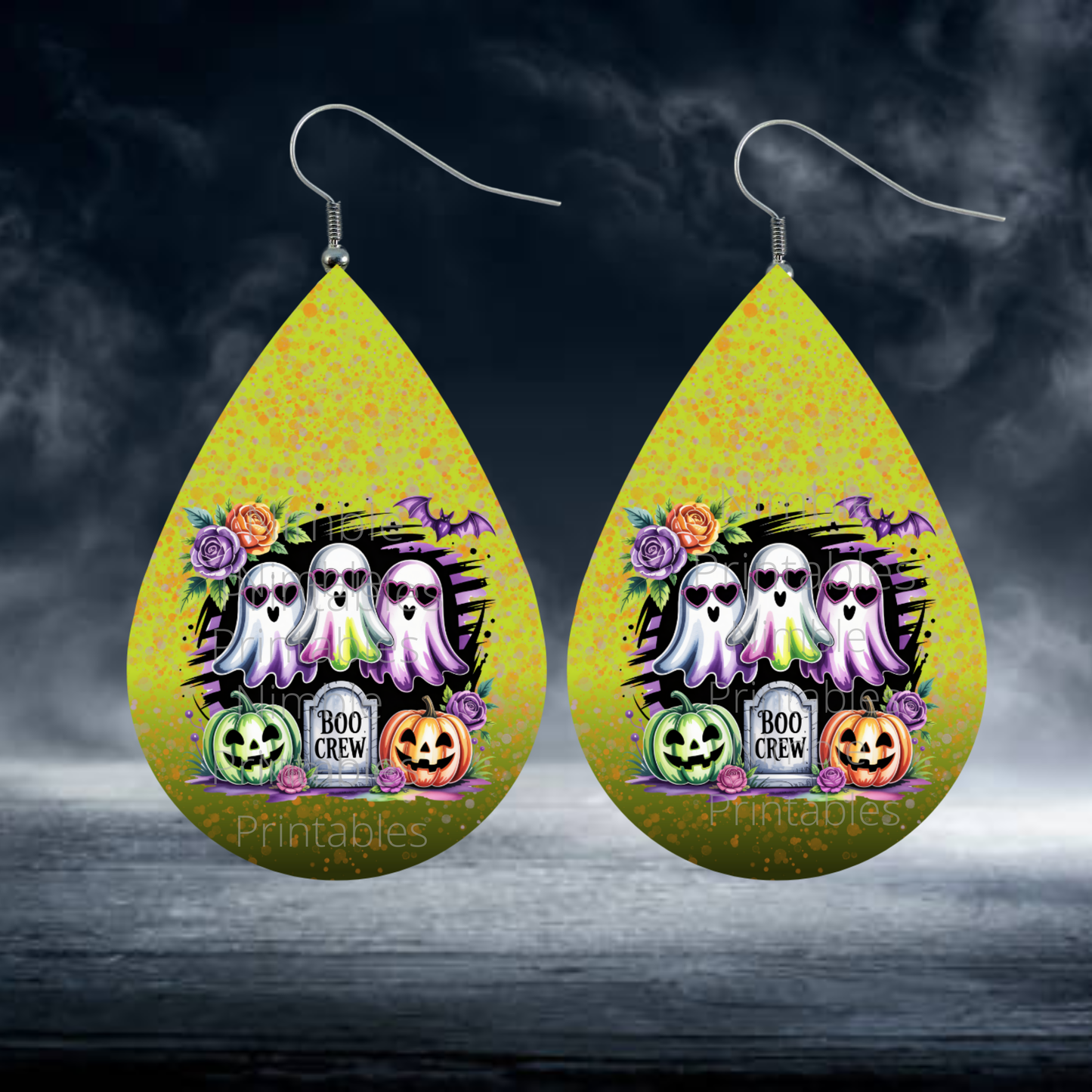 Teardrop Earring PNG Halloween, Ghost, Black Cat, Highland Cow Boo Season PNG Sublimation Earring Bundle Designs Digital Instant Download