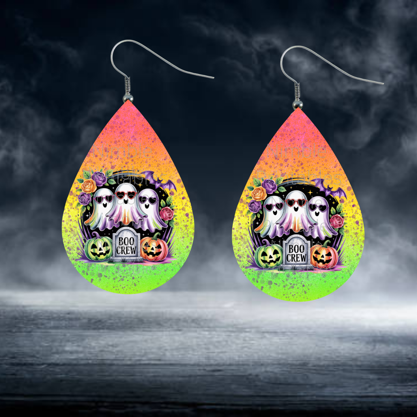 Halloween Teardrop Earring PNG Sublimation Designs, Ghost, Black Cat, Highland Cow PNGs Boo Crew PNG, Digital Instant Downloads