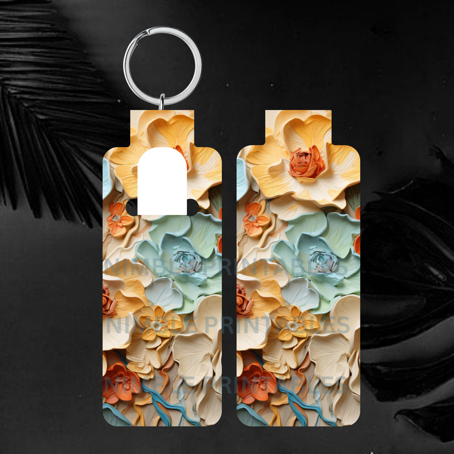 3D Floral Skinny Lip Balm Sublimation Bundle Skinny Lip Balm Holder PNG Key Ring Tag Fob Digital Downloads, Instant Download