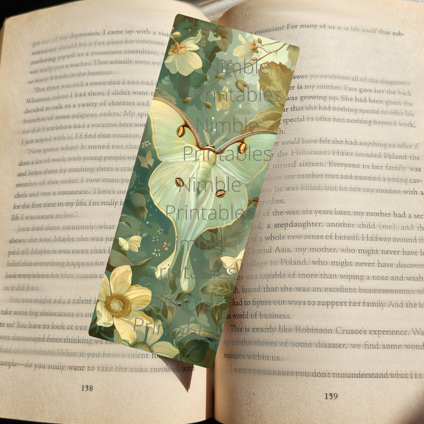 Printable Bookmarks Bundle Celestial Luna Moth, Digital Downloads, Watercolor Bookmark, 28 PNG and 28 JPG Bookmark Sublimation